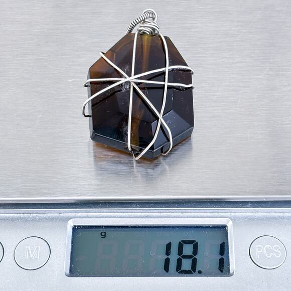 Handcrafted Wire-Wrapped Glass Pendant | Brown Geometric - Picture 5 of 6